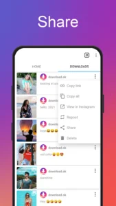 Insta Saver APK home screen showing reels and video download option
